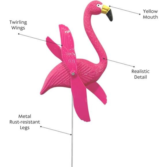 12 Pcs Twirling Wings Pink Flamingo Small - Yard Ornament with Metal Stakes - Picture 6 of 7